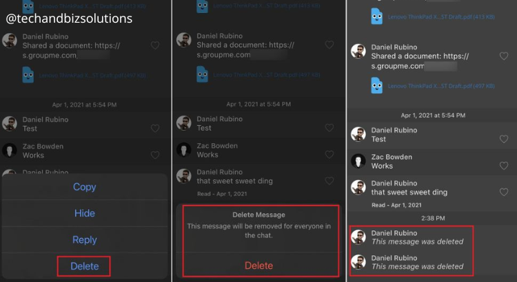 Few steps to delete groupme message image