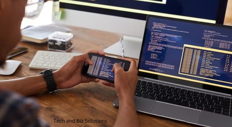 Men watch coding in mobile